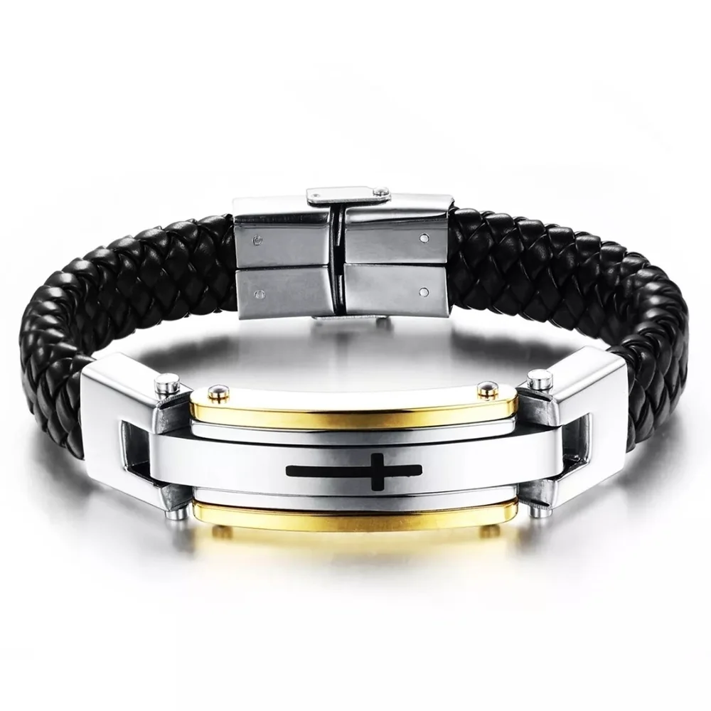 Black and Silver Bracelet with Gold Accent - Picture 2 of 5